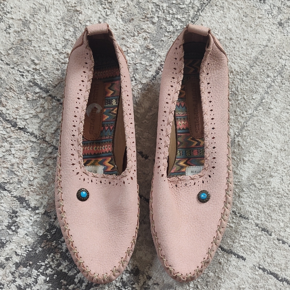 NWOT Hush Puppies Pale Pink Moccasin Aztec, Sz 10